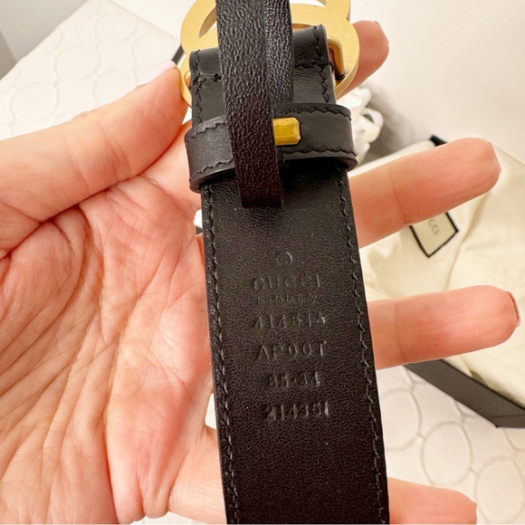 Gucci GG Thin Leather Belt with Double G Buckle Black Gold 70 - Picture 8 of 8